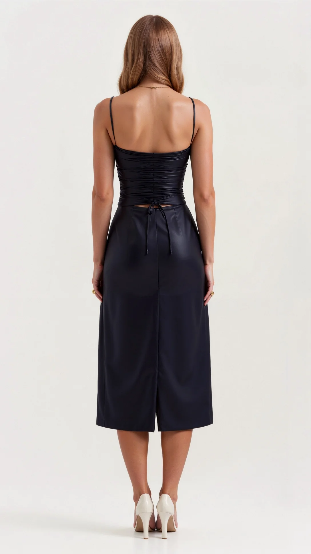 Camellia Vegan Leather Midi Dress - Nextleian