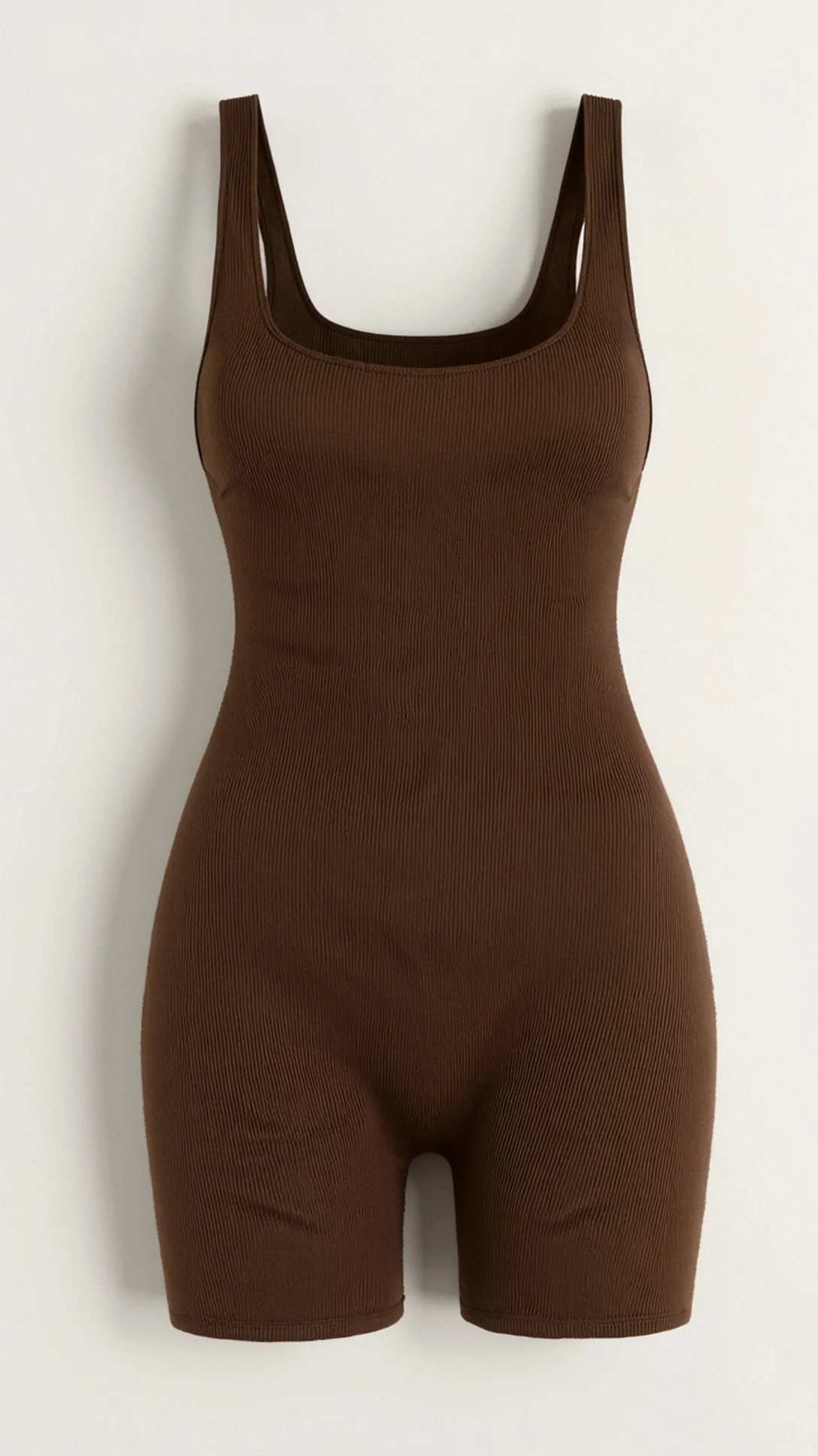 Ribbed Square Neck Briefs Bodysuit - Nextleian
