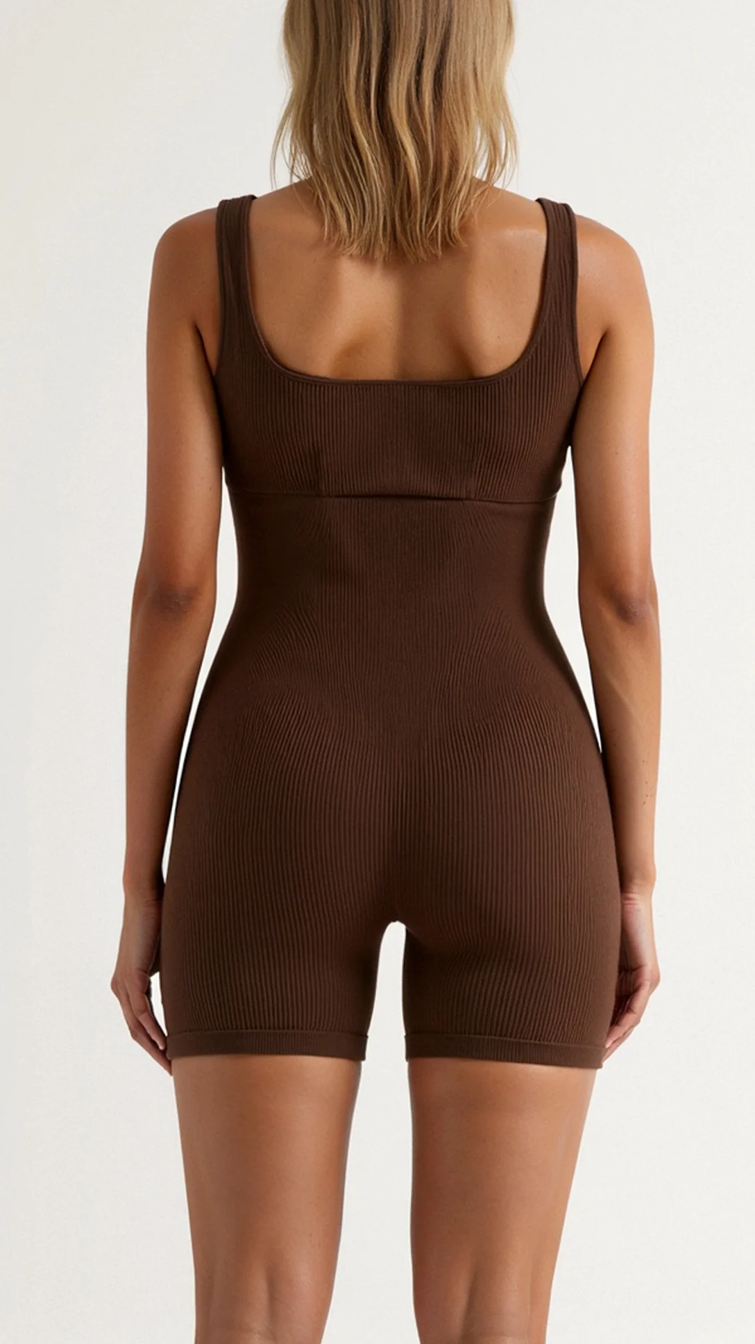 Ribbed Square Neck Briefs Bodysuit - Nextleian